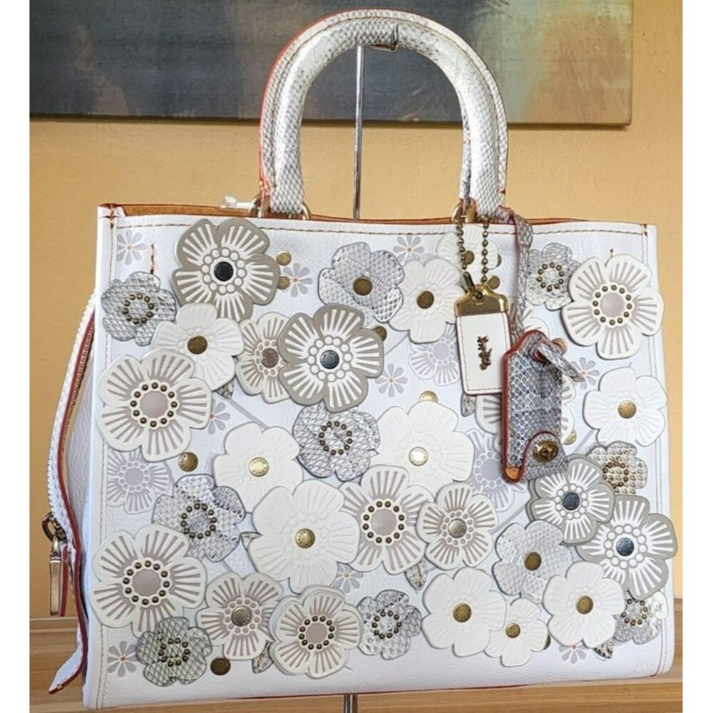 Coach Exotic Tea Rose Rogue Satchel Leather Chalk white limited edition NWT